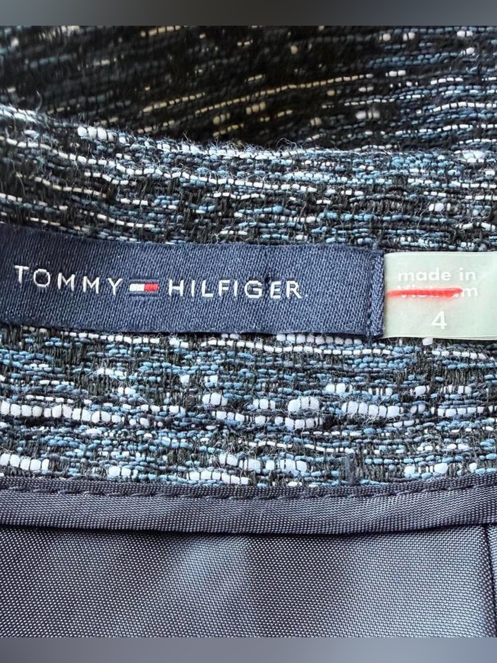 Tommy Hilfiger Tweed Pencil Skirt Size 4 Blue Black Preppy Academia - Picture 3 of 5